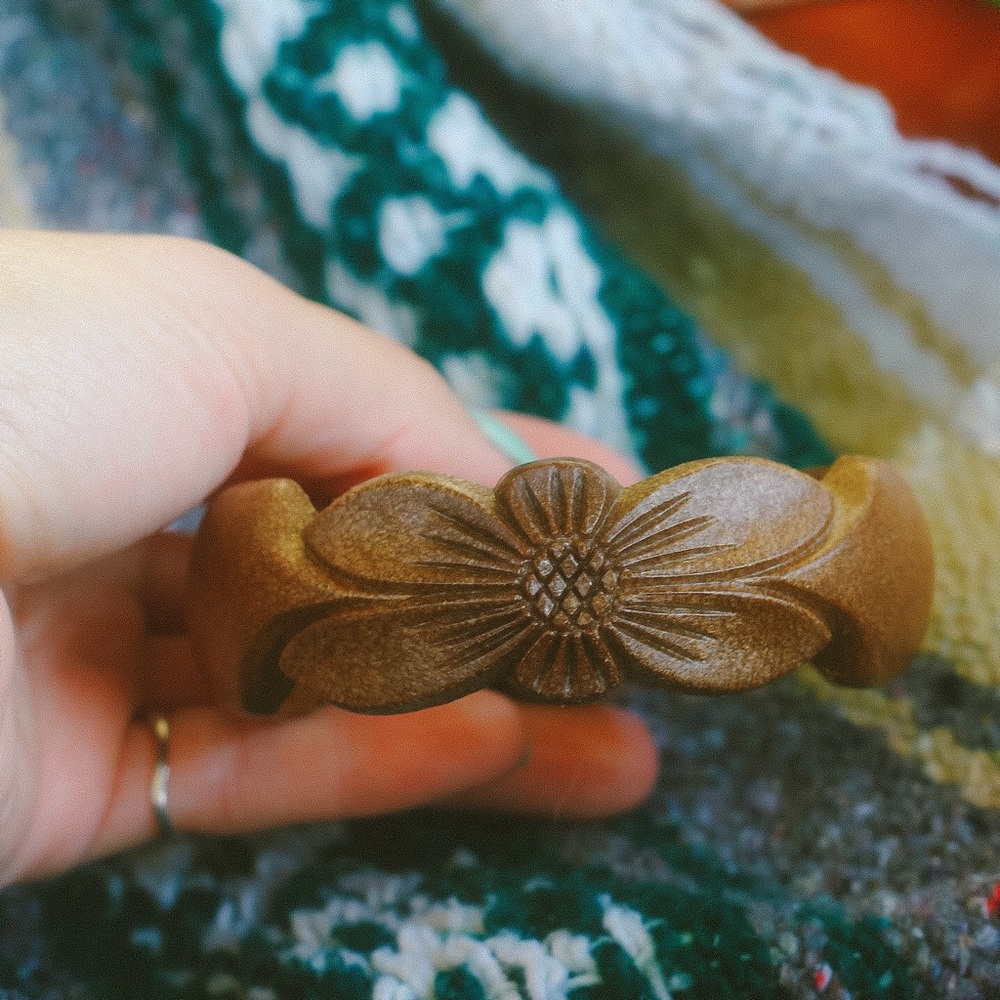 vintage flower bracelet | hand carved wood bangle